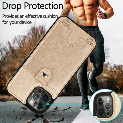 Shockproof PU Leather + TPU Protective Case with Card Slot & Lanyard For iPhone 12 / 12 Pro(Gold)-garmade.com
