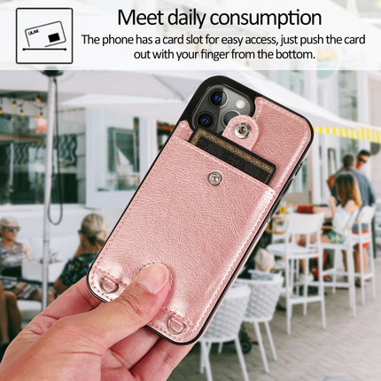 Shockproof PU Leather + TPU Protective Case with Card Slot & Lanyard For iPhone 12 / 12 Pro(Rose Gold)-garmade.com