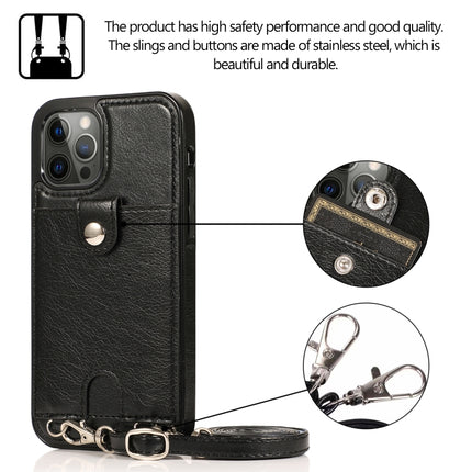 Shockproof PU Leather + TPU Protective Case with Card Slot & Lanyard For iPhone 12 / 12 Pro(Black)-garmade.com