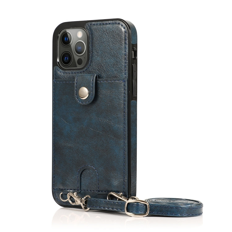Shockproof PU Leather + TPU Protective Case with Card Slot & Lanyard For iPhone 12 Pro Max(Blue)-garmade.com