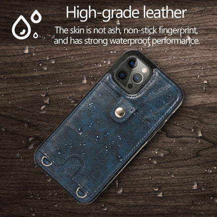 Shockproof PU Leather + TPU Protective Case with Card Slot & Lanyard For iPhone 12 Pro Max(Blue)-garmade.com