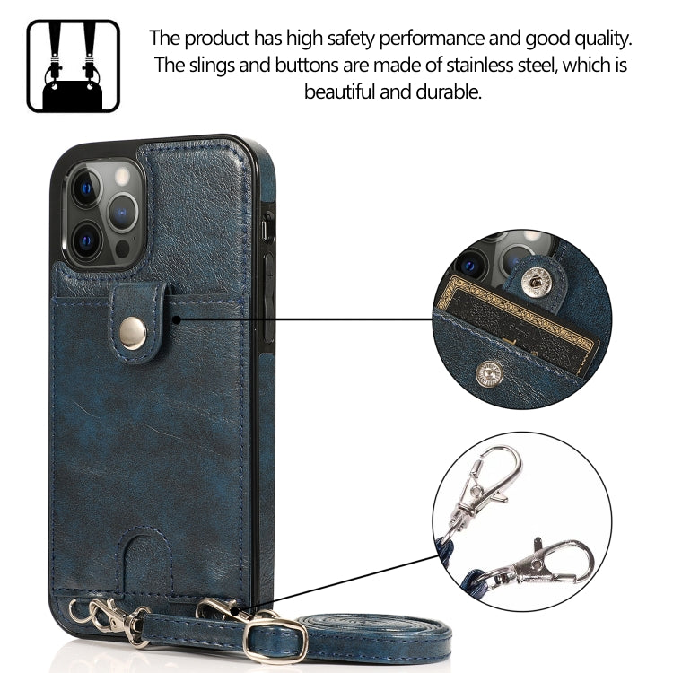 Shockproof PU Leather + TPU Protective Case with Card Slot & Lanyard For iPhone 12 Pro Max(Blue)-garmade.com
