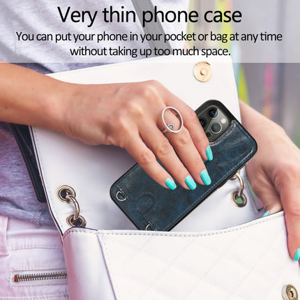 Shockproof PU Leather + TPU Protective Case with Card Slot & Lanyard For iPhone 12 Pro Max(Blue)-garmade.com