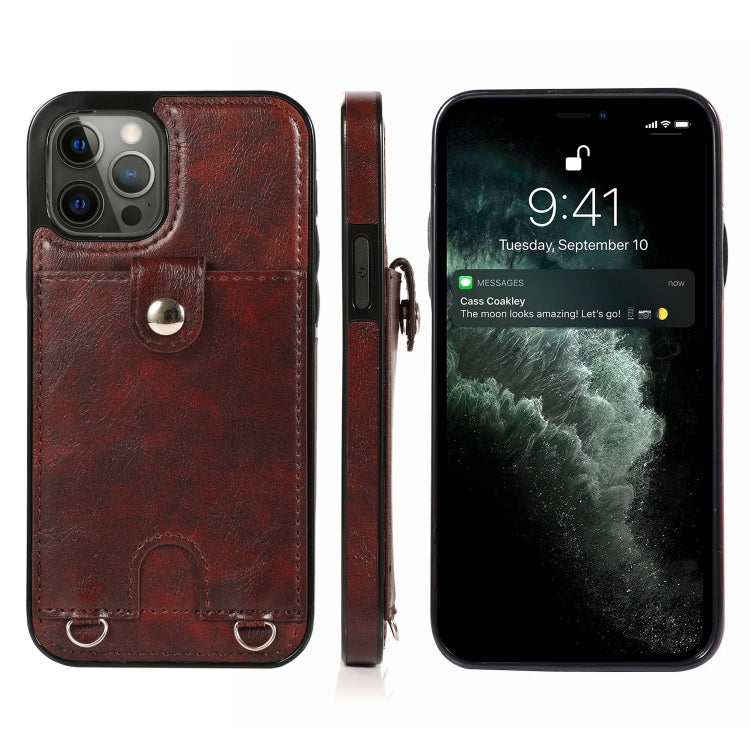 Shockproof PU Leather + TPU Protective Case with Card Slot & Lanyard For iPhone 12 Pro Max(Brown)-garmade.com