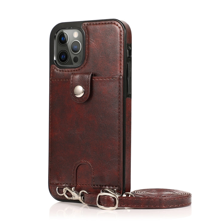 Shockproof PU Leather + TPU Protective Case with Card Slot & Lanyard For iPhone 12 Pro Max(Brown)-garmade.com