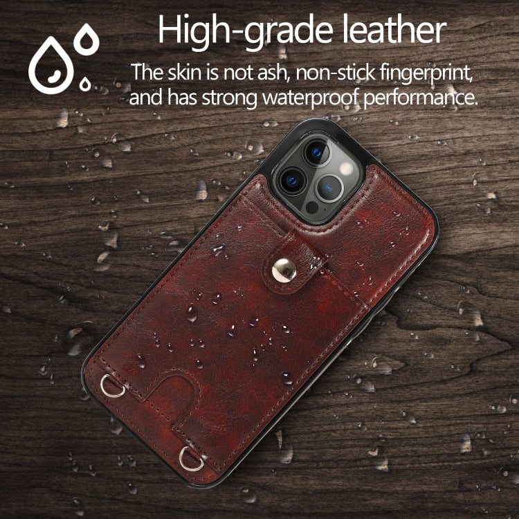 Shockproof PU Leather + TPU Protective Case with Card Slot & Lanyard For iPhone 12 Pro Max(Brown)-garmade.com