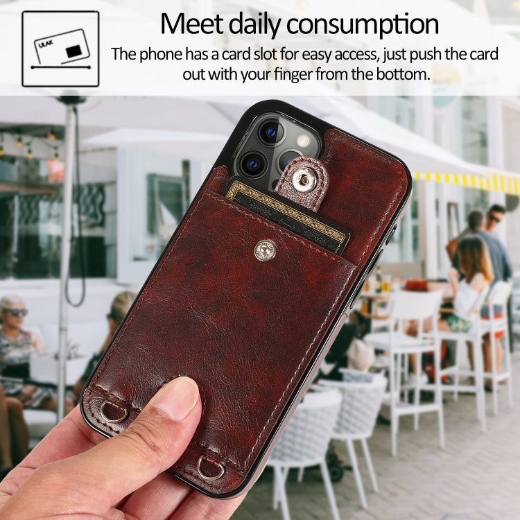 Shockproof PU Leather + TPU Protective Case with Card Slot & Lanyard For iPhone 12 Pro Max(Brown)-garmade.com