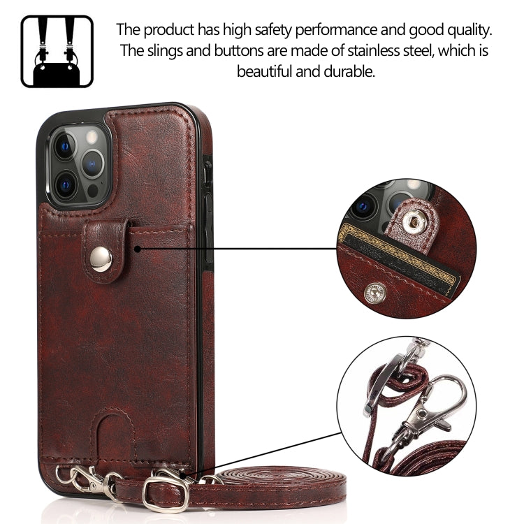 Shockproof PU Leather + TPU Protective Case with Card Slot & Lanyard For iPhone 12 Pro Max(Brown)-garmade.com