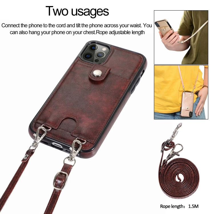 Shockproof PU Leather + TPU Protective Case with Card Slot & Lanyard For iPhone 12 Pro Max(Brown)-garmade.com