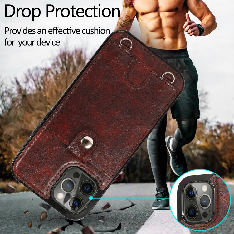 Shockproof PU Leather + TPU Protective Case with Card Slot & Lanyard For iPhone 12 Pro Max(Brown)-garmade.com