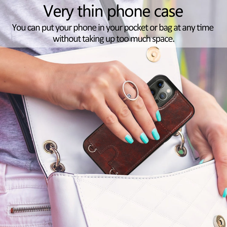 Shockproof PU Leather + TPU Protective Case with Card Slot & Lanyard For iPhone 12 Pro Max(Brown)-garmade.com