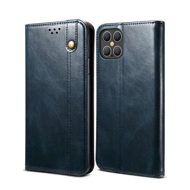Simple Wax Crazy Horse Texture Horizontal Flip Leather Case with Card Slots & Wallet For iPhone 12 / 12 Pro(Navy Blue)-garmade.com