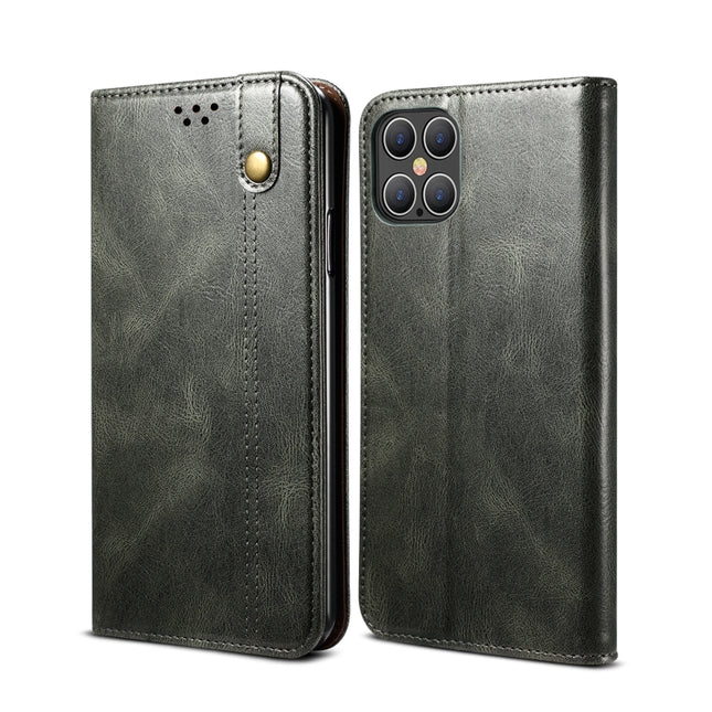 Simple Wax Crazy Horse Texture Horizontal Flip Leather Case with Card Slots & Wallet For iPhone 12 / 12 Pro(Dark Green)-garmade.com