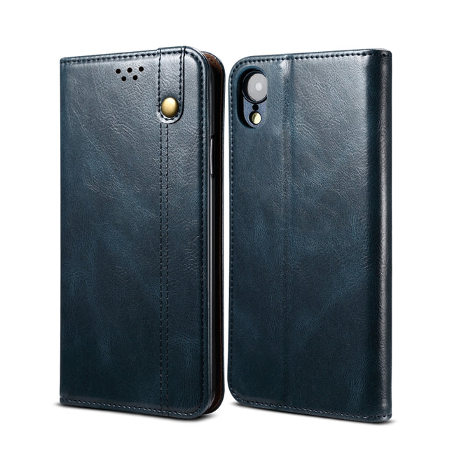 Simple Wax Crazy Horse Texture Horizontal Flip Leather Case with Card Slots & Wallet For iPhone XR(Navy Blue)-garmade.com