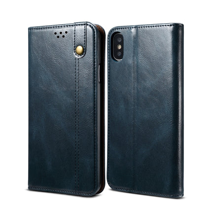 Simple Wax Crazy Horse Texture Horizontal Flip Leather Case with Card Slots & Wallet For iPhone XS / X(Navy Blue)-garmade.com