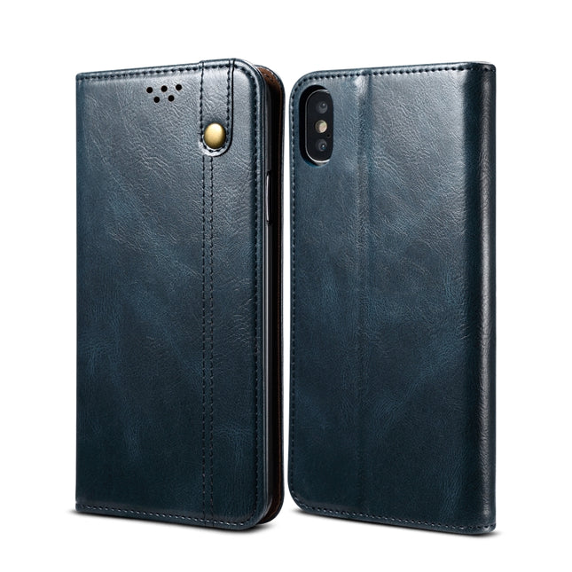 Simple Wax Crazy Horse Texture Horizontal Flip Leather Case with Card Slots & Wallet For iPhone XS Max(Navy Blue)-garmade.com