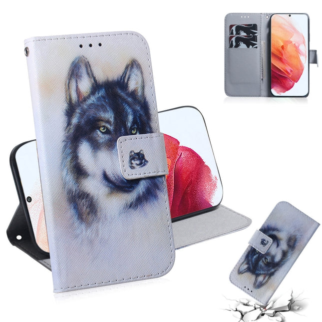 For Samsung Galaxy S21 5G Coloured Drawing Horizontal Flip Leather Case, with Holder & Card Slots & Wallet(White Wolf)-garmade.com
