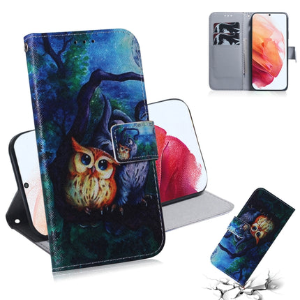 For Samsung Galaxy S21 5G Coloured Drawing Horizontal Flip Leather Case, with Holder & Card Slots & Wallet(Oil Painting Owl)-garmade.com