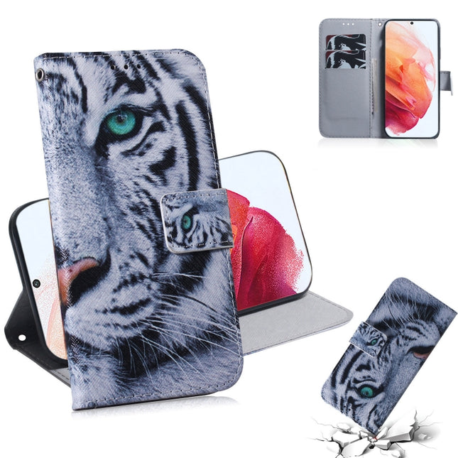 For Samsung Galaxy S21 5G Coloured Drawing Horizontal Flip Leather Case, with Holder & Card Slots & Wallet(Tiger)-garmade.com