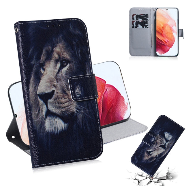 For Samsung Galaxy S21 5G Coloured Drawing Horizontal Flip Leather Case, with Holder & Card Slots & Wallet(Lion)-garmade.com