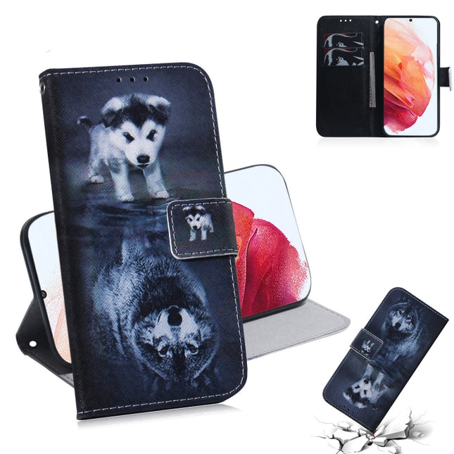 For Samsung Galaxy S21 5G Coloured Drawing Horizontal Flip Leather Case, with Holder & Card Slots & Wallet(Wolf and Dog)-garmade.com
