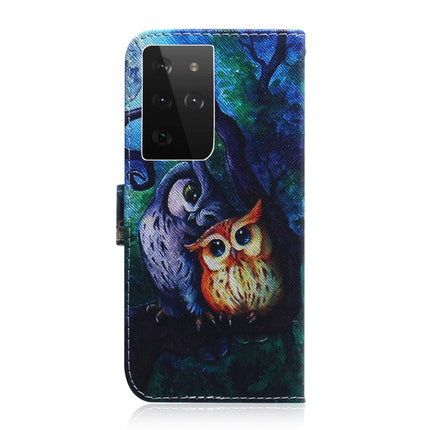 For Samsung Galaxy S21 Ultra 5G Coloured Drawing Horizontal Flip Leather Case, with Holder & Card Slots & Wallet(Oil Painting Owl)-garmade.com