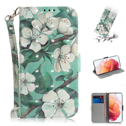 For Samsung Galaxy S21 5G 3D Colored Drawing Horizontal Flip Leather Case with Holder & Card Slots & Wallet & Lanyard(Watercolor Flower)-garmade.com
