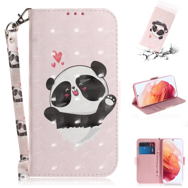 For Samsung Galaxy S21 5G 3D Colored Drawing Horizontal Flip Leather Case with Holder & Card Slots & Wallet & Lanyard(Heart Panda)-garmade.com