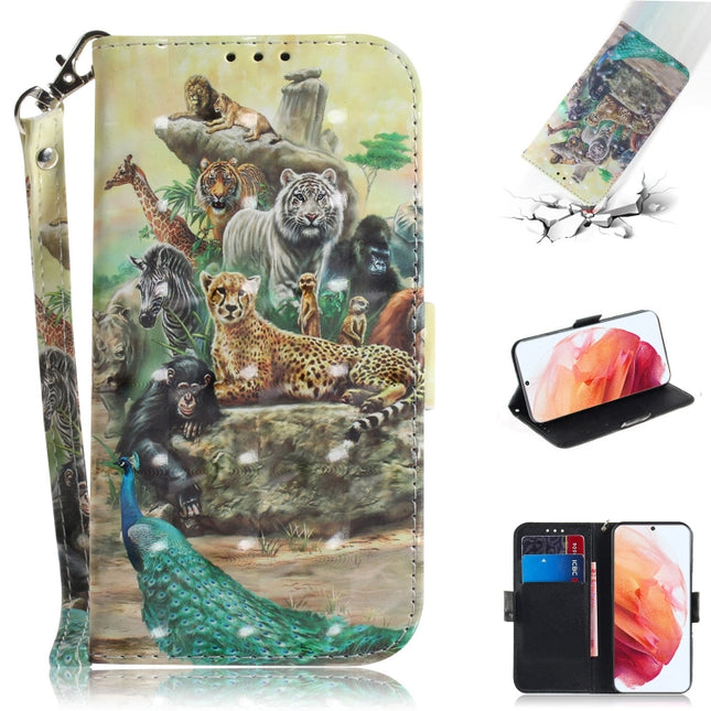 For Samsung Galaxy S21 5G 3D Colored Drawing Horizontal Flip Leather Case with Holder & Card Slots & Wallet & Lanyard(Zoo)-garmade.com