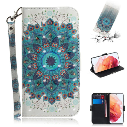 For Samsung Galaxy S21 5G 3D Colored Drawing Horizontal Flip Leather Case with Holder & Card Slots & Wallet & Lanyard(Peacock Wreath)-garmade.com