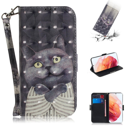 For Samsung Galaxy S21 5G 3D Colored Drawing Horizontal Flip Leather Case with Holder & Card Slots & Wallet & Lanyard(Hug Cat)-garmade.com