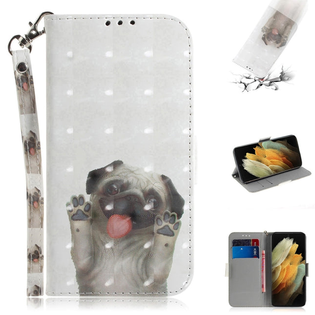 For Samsung Galaxy S21 Ultra 5G 3D Colored Drawing Horizontal Flip Leather Case with Holder & Card Slots & Wallet & Lanyard(Pug)-garmade.com