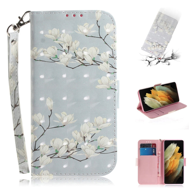 For Samsung Galaxy S21 Ultra 5G 3D Colored Drawing Horizontal Flip Leather Case with Holder & Card Slots & Wallet & Lanyard(Magnolia)-garmade.com