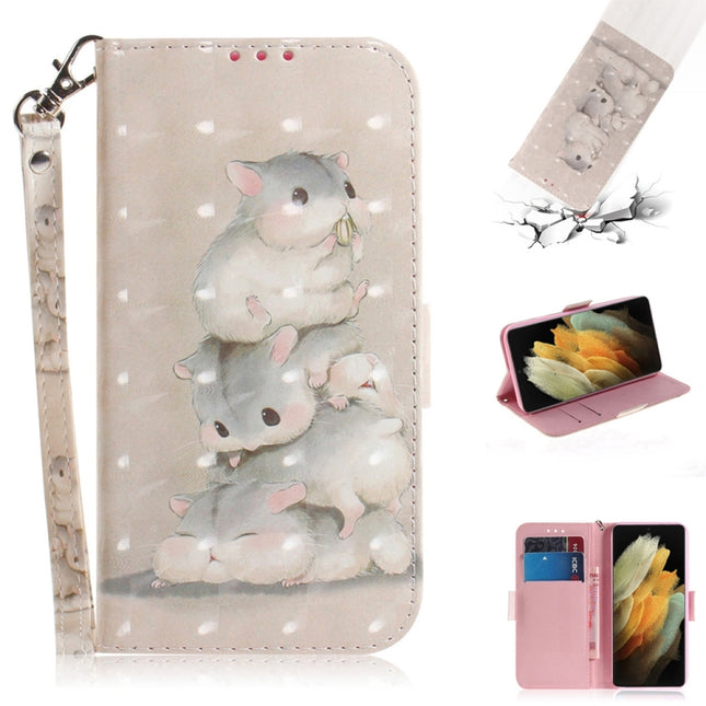 For Samsung Galaxy S21 Ultra 5G 3D Colored Drawing Horizontal Flip Leather Case with Holder & Card Slots & Wallet & Lanyard(Squirrels)-garmade.com