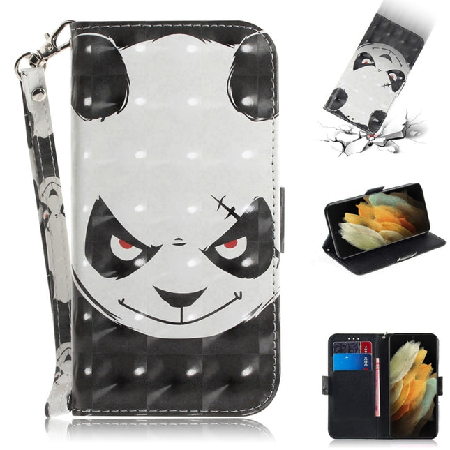 For Samsung Galaxy S21 Ultra 5G 3D Colored Drawing Horizontal Flip Leather Case with Holder & Card Slots & Wallet & Lanyard(Angry Bear)-garmade.com