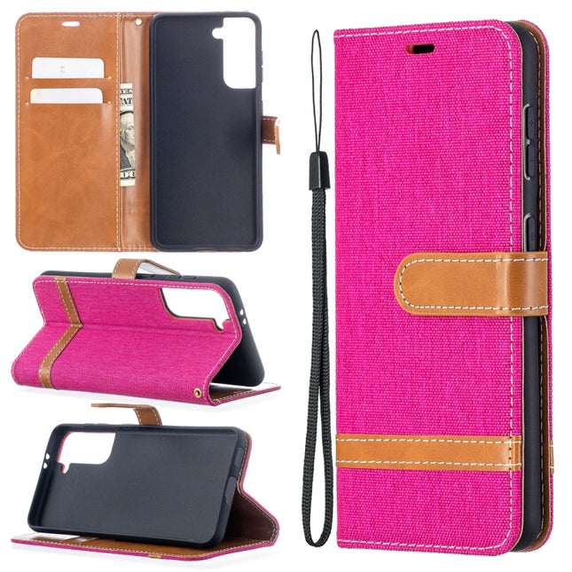 For Samsung Galaxy S21 5G Color Matching Denim Texture Horizontal Flip Leather Case with Holder & Card Slots & Wallet & Lanyard(Blue)-garmade.com