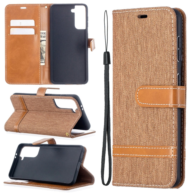 For Samsung Galaxy S21 5G Color Matching Denim Texture Horizontal Flip Leather Case with Holder & Card Slots & Wallet & Lanyard(Brown)-garmade.com