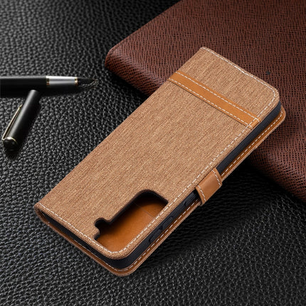 For Samsung Galaxy S21 5G Color Matching Denim Texture Horizontal Flip Leather Case with Holder & Card Slots & Wallet & Lanyard(Brown)-garmade.com