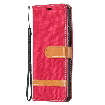 For Samsung Galaxy S21 5G Color Matching Denim Texture Horizontal Flip Leather Case with Holder & Card Slots & Wallet & Lanyard(Red)-garmade.com