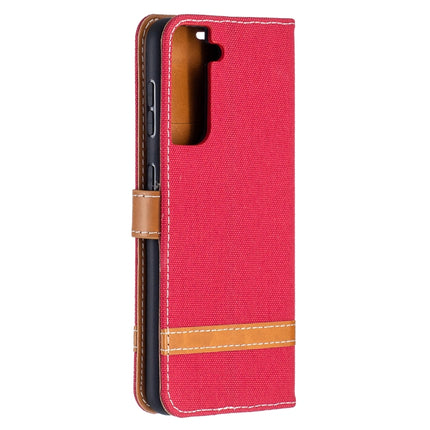 For Samsung Galaxy S21 5G Color Matching Denim Texture Horizontal Flip Leather Case with Holder & Card Slots & Wallet & Lanyard(Red)-garmade.com