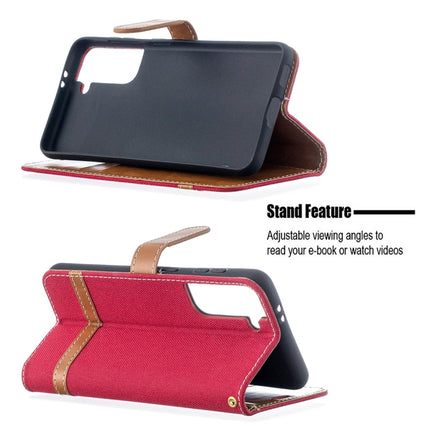 For Samsung Galaxy S21 5G Color Matching Denim Texture Horizontal Flip Leather Case with Holder & Card Slots & Wallet & Lanyard(Red)-garmade.com