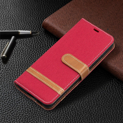 For Samsung Galaxy S21 5G Color Matching Denim Texture Horizontal Flip Leather Case with Holder & Card Slots & Wallet & Lanyard(Red)-garmade.com