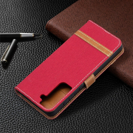 For Samsung Galaxy S21 5G Color Matching Denim Texture Horizontal Flip Leather Case with Holder & Card Slots & Wallet & Lanyard(Red)-garmade.com