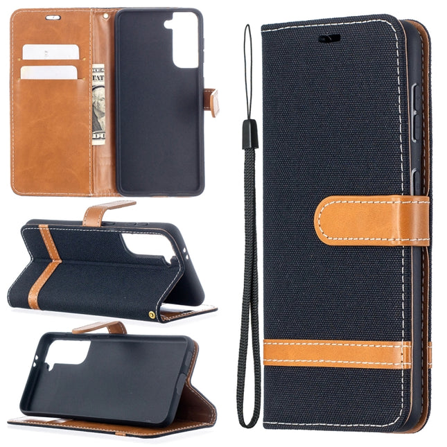 For Samsung Galaxy S21 5G Color Matching Denim Texture Horizontal Flip Leather Case with Holder & Card Slots & Wallet & Lanyard(Black)-garmade.com
