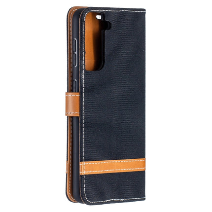 For Samsung Galaxy S21 5G Color Matching Denim Texture Horizontal Flip Leather Case with Holder & Card Slots & Wallet & Lanyard(Black)-garmade.com