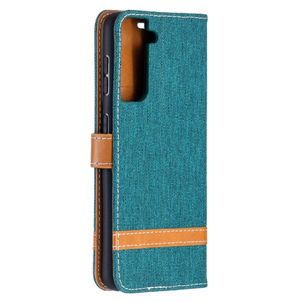 For Samsung Galaxy S21 5G Color Matching Denim Texture Horizontal Flip Leather Case with Holder & Card Slots & Wallet & Lanyard(Green)-garmade.com
