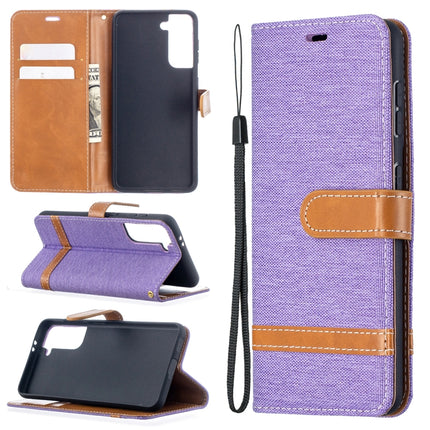 For Samsung Galaxy S21 5G Color Matching Denim Texture Horizontal Flip Leather Case with Holder & Card Slots & Wallet & Lanyard(Purple)-garmade.com