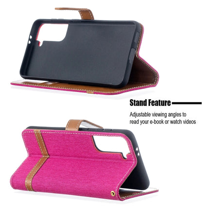 For Samsung Galaxy S21 5G Color Matching Denim Texture Horizontal Flip Leather Case with Holder & Card Slots & Wallet & Lanyard(Rose Red)-garmade.com