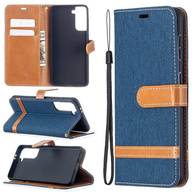 For Samsung Galaxy S21 5G Color Matching Denim Texture Horizontal Flip Leather Case with Holder & Card Slots & Wallet & Lanyard(Dark Blue)-garmade.com