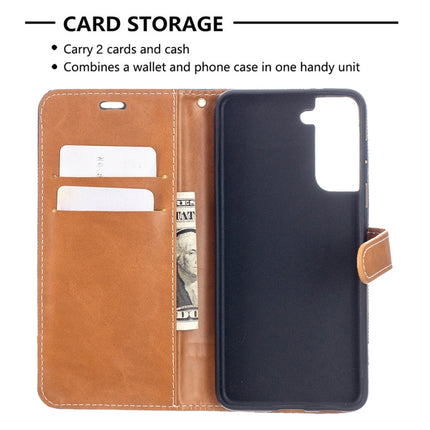 For Samsung Galaxy S21 5G Color Matching Denim Texture Horizontal Flip Leather Case with Holder & Card Slots & Wallet & Lanyard(Dark Blue)-garmade.com